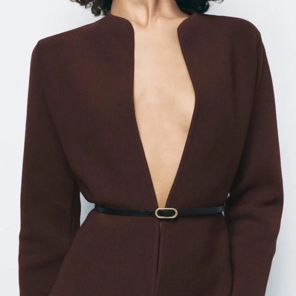 Zara Elegant Brown Knitted Women's Jacket - Picture 2 of 10